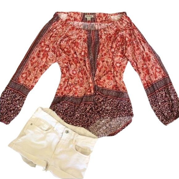 Lucky Brand Off The Shoulder Blouse Floral Bohemian Long Sleeve Tunic Loose S - Picture 3 of 8